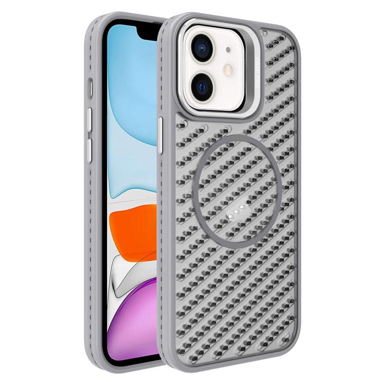 

For iPhone 11 O-Shape Hollow Cooling Lens Holder MagSafe Phone Case(Grey)