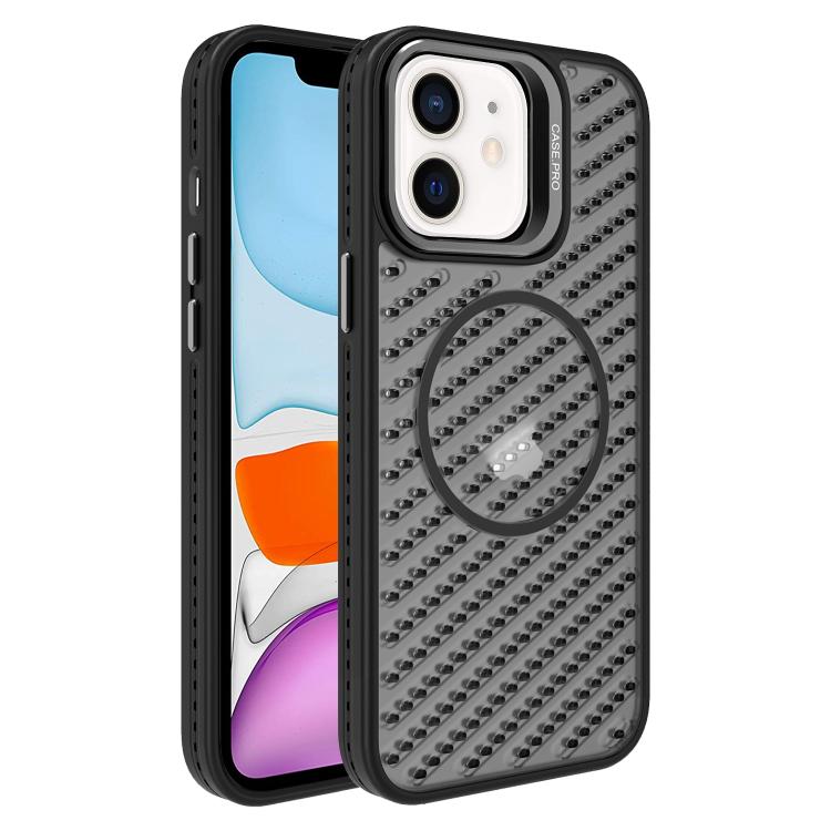 

For iPhone 11 O-Shape Hollow Cooling Lens Holder MagSafe Phone Case(Black)
