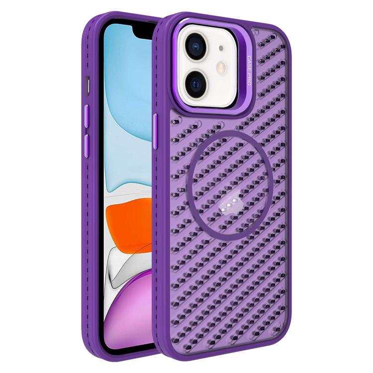 

For iPhone 11 O-Shape Hollow Cooling Lens Holder MagSafe Phone Case(Deep Purple)
