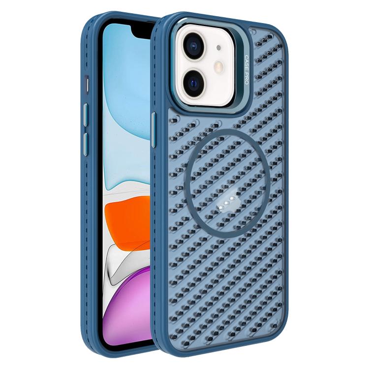 

For iPhone 11 O-Shape Hollow Cooling Lens Holder MagSafe Phone Case(Blue)
