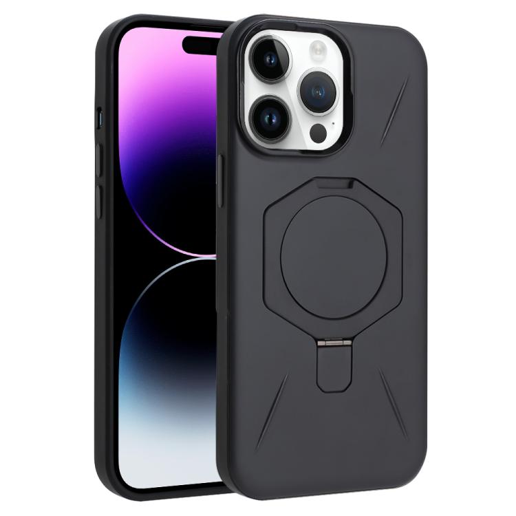 

For iPhone 14 Pro Max Four-Corner Shockproof MagSafe Holder TPU Hybrid PC Phone Case(Black)