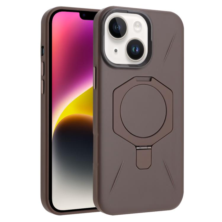 

For iPhone 14 / 13 Four-Corner Shockproof MagSafe Holder TPU Hybrid PC Phone Case(Desert Gold)