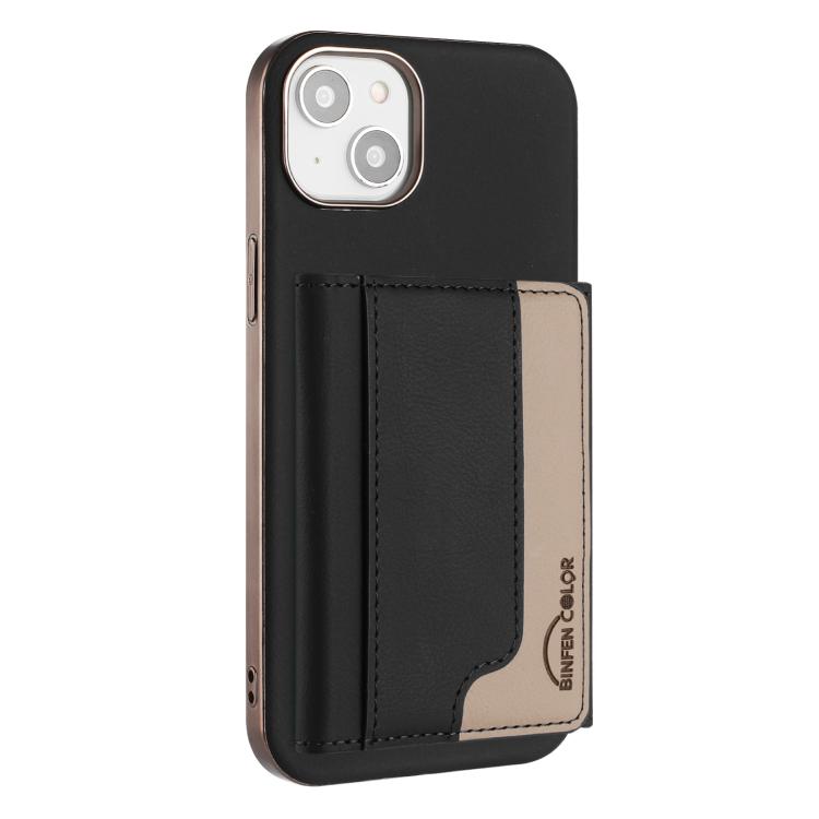 

For iPhone 15 Plus Colour Matching Horizontal Magnetic Card Bag RFID MagSafe Phone Case(Black)