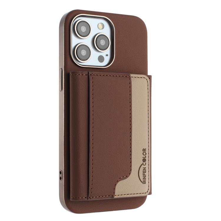 

For iPhone 14 Pro Max Colour Matching Horizontal Magnetic Card Bag RFID MagSafe Phone Case(Brown)