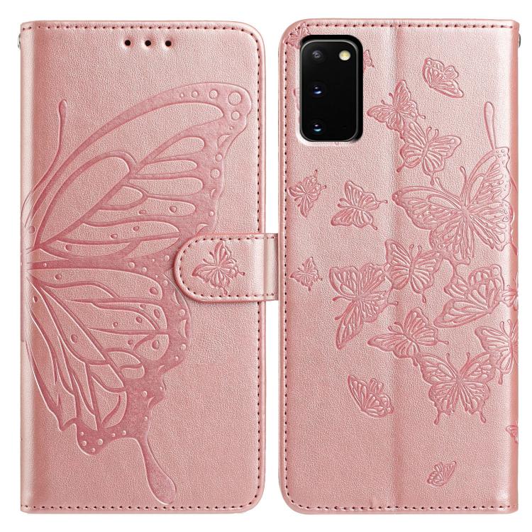 

For Samsung Galaxy S20 Butterfly Flutter Pattern Embossed Leather Phone Case(Rose Gold)