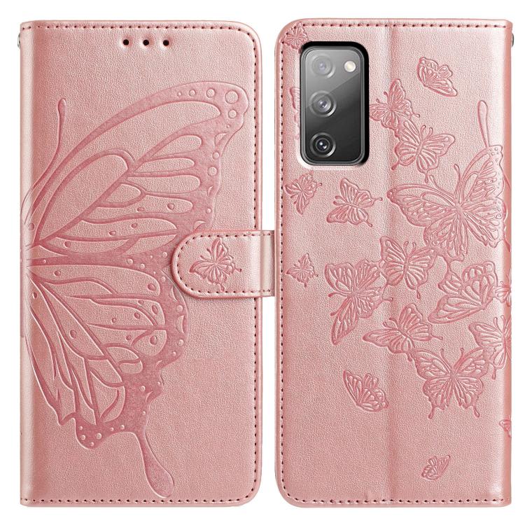 

For Samsung Galaxy S20 FE Butterfly Flutter Pattern Embossed Leather Phone Case(Rose Gold)