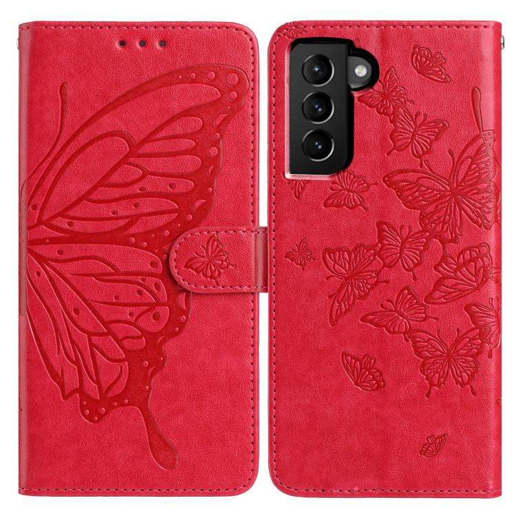 

For Samsung Galaxy S21 5G Butterfly Flutter Pattern Embossed Leather Phone Case(Red)