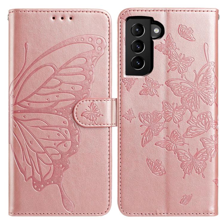 

For Samsung Galaxy S22 5G Butterfly Flutter Pattern Embossed Leather Phone Case(Rose Gold)