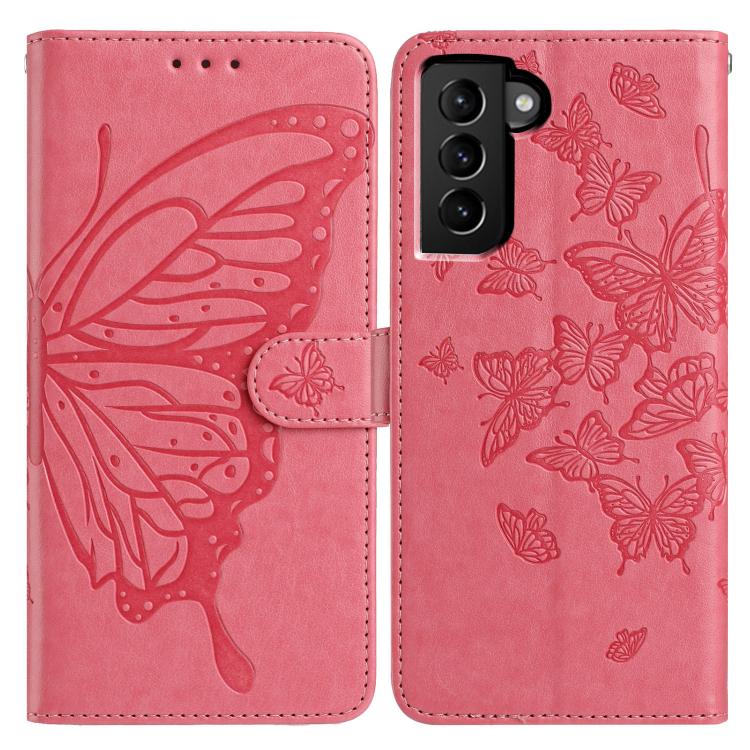 

For Samsung Galaxy S22 5G Butterfly Flutter Pattern Embossed Leather Phone Case(Rose Red)