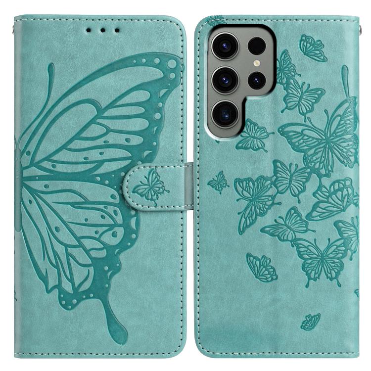 

For Samsung Galaxy S22 Ultra 5G Butterfly Flutter Pattern Embossed Leather Phone Case(Green)
