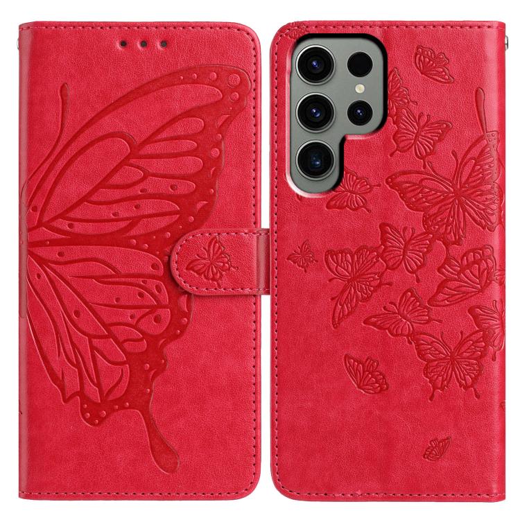 

For Samsung Galaxy S22 Ultra 5G Butterfly Flutter Pattern Embossed Leather Phone Case(Red)