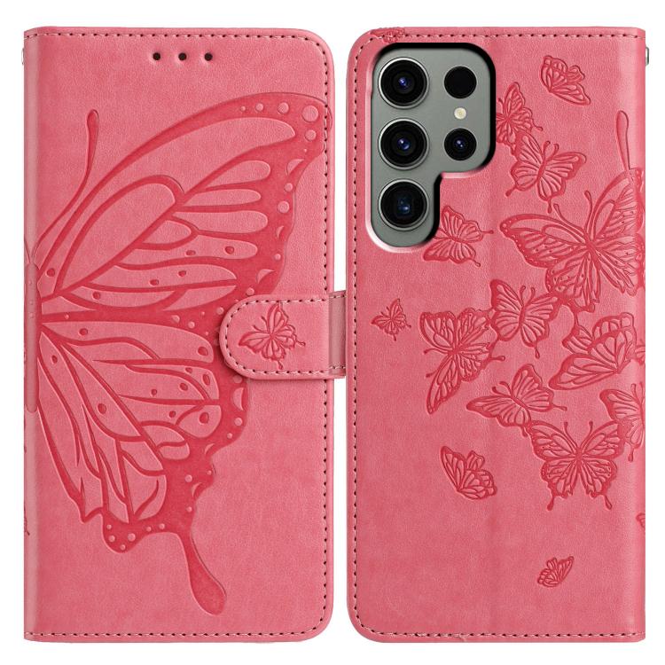 

For Samsung Galaxy S22 Ultra 5G Butterfly Flutter Pattern Embossed Leather Phone Case(Rose Red)