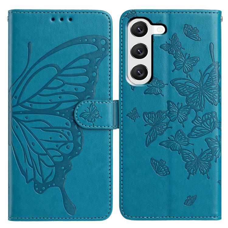 

For Samsung Galaxy S23+ 5G Butterfly Flutter Pattern Embossed Leather Phone Case(Blue)