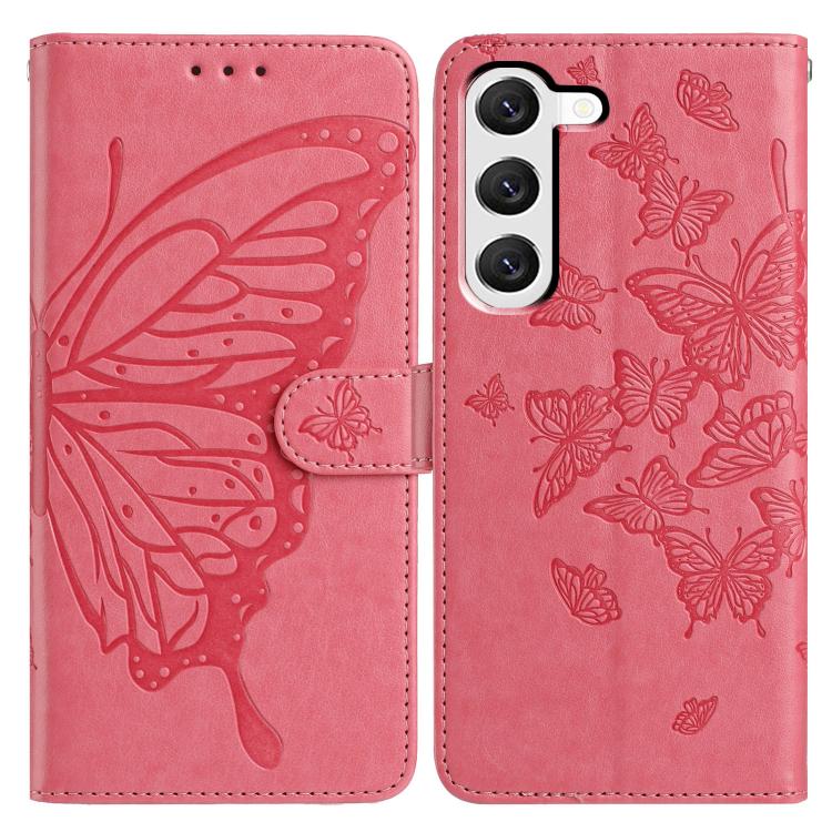 

For Samsung Galaxy S23+ 5G Butterfly Flutter Pattern Embossed Leather Phone Case(Rose Red)