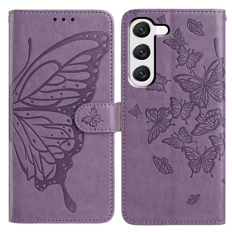 

For Samsung Galaxy S23+ 5G Butterfly Flutter Pattern Embossed Leather Phone Case(Purple)
