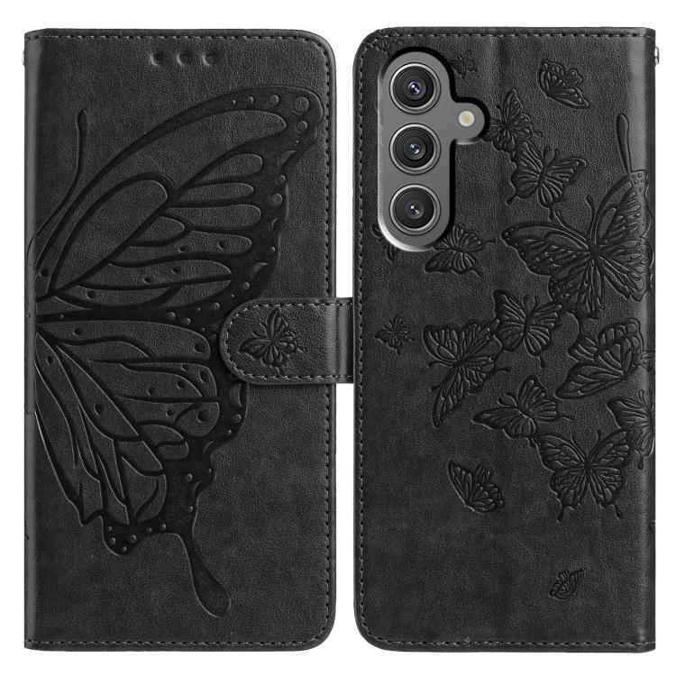 

For Samsung Galaxy S23 FE 5G Butterfly Flutter Pattern Embossed Leather Phone Case(Black)