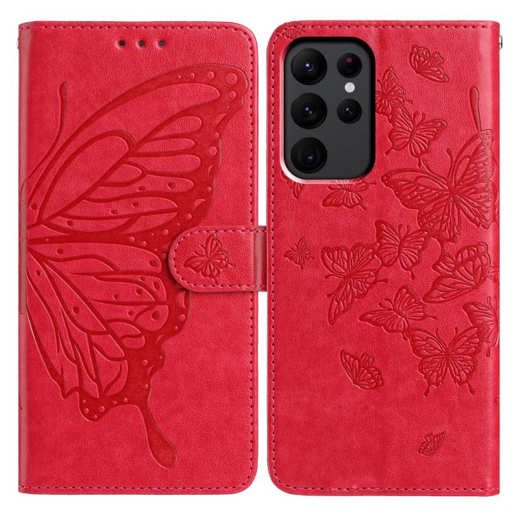 

For Samsung Galaxy S23 Ultra 5G Butterfly Flutter Pattern Embossed Leather Phone Case(Red)