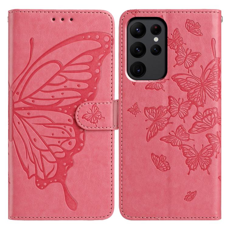 

For Samsung Galaxy S23 Ultra 5G Butterfly Flutter Pattern Embossed Leather Phone Case(Rose Red)