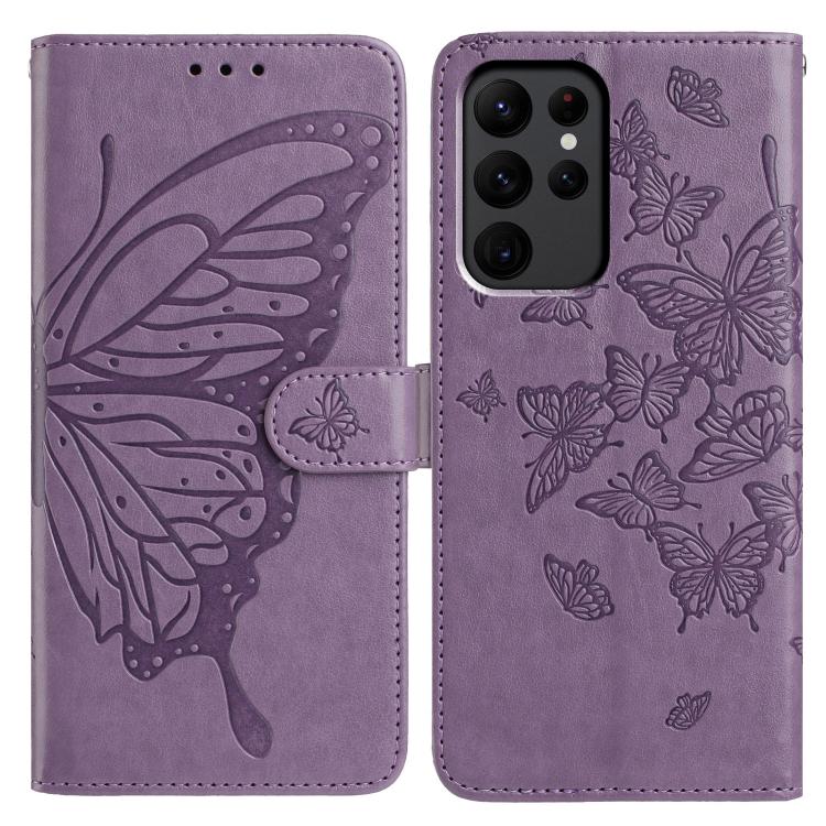 

For Samsung Galaxy S23 Ultra 5G Butterfly Flutter Pattern Embossed Leather Phone Case(Purple)
