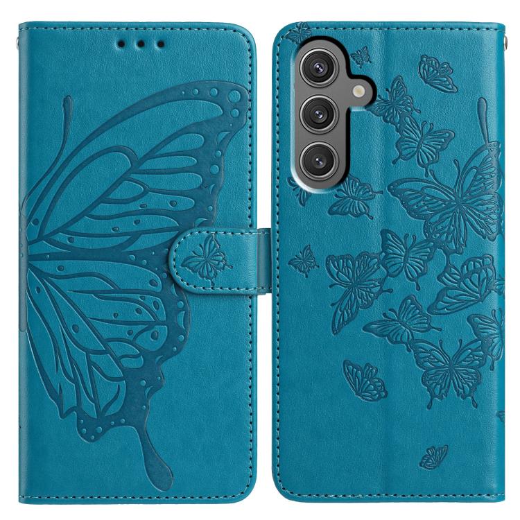 

For Samsung Galaxy S24 5G Butterfly Flutter Pattern Embossed Leather Phone Case(Blue)