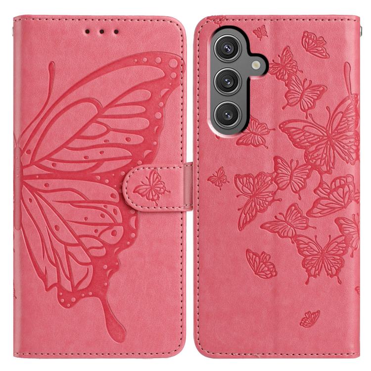 

For Samsung Galaxy S24 5G Butterfly Flutter Pattern Embossed Leather Phone Case(Rose Red)