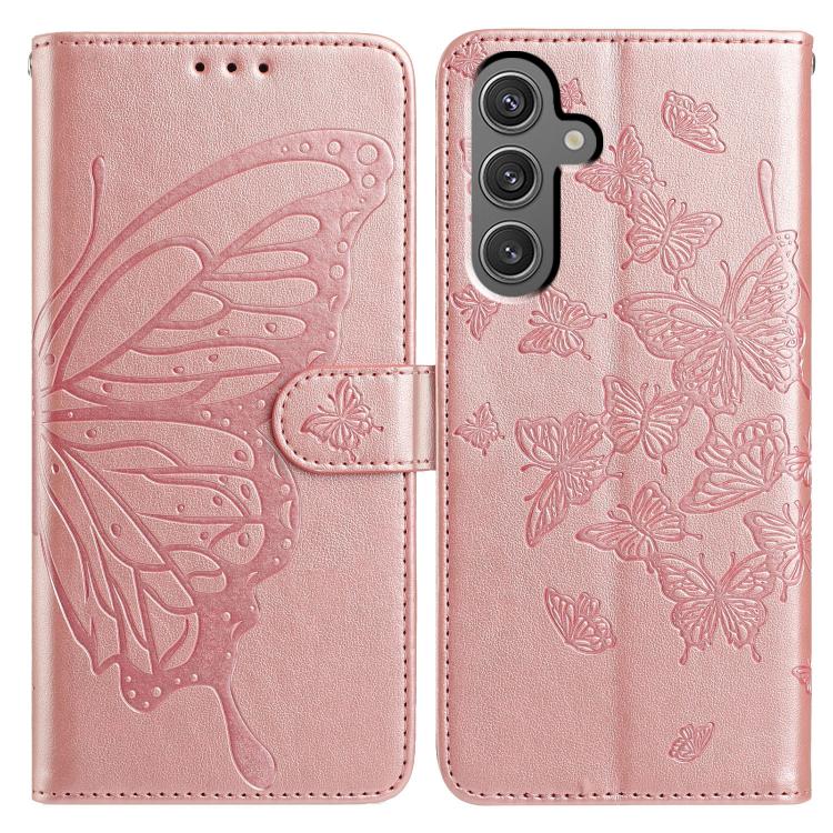 

For Samsung Galaxy S24+ 5G Butterfly Flutter Pattern Embossed Leather Phone Case(Rose Gold)