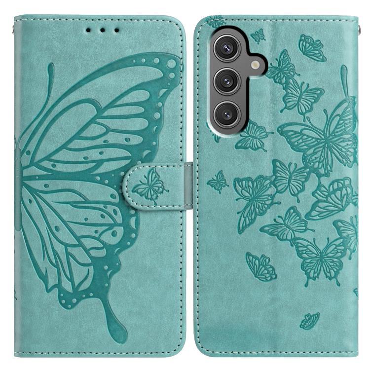 

For Samsung Galaxy S24 FE 5G Butterfly Flutter Pattern Embossed Leather Phone Case(Green)