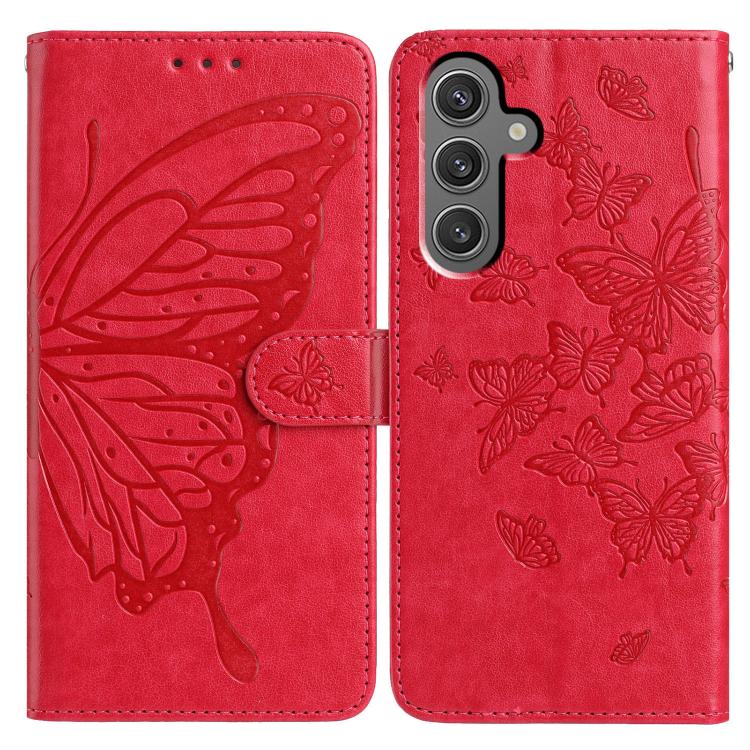 

For Samsung Galaxy S24 FE 5G Butterfly Flutter Pattern Embossed Leather Phone Case(Red)