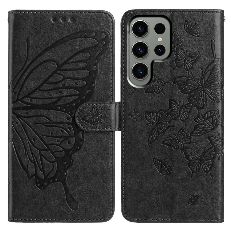 

For Samsung Galaxy S24 Ultra 5G Butterfly Flutter Pattern Embossed Leather Phone Case(Black)