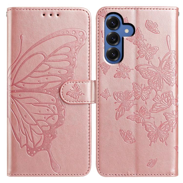 

For Samsung Galaxy S25 5G Butterfly Flutter Pattern Embossed Leather Phone Case(Rose Gold)