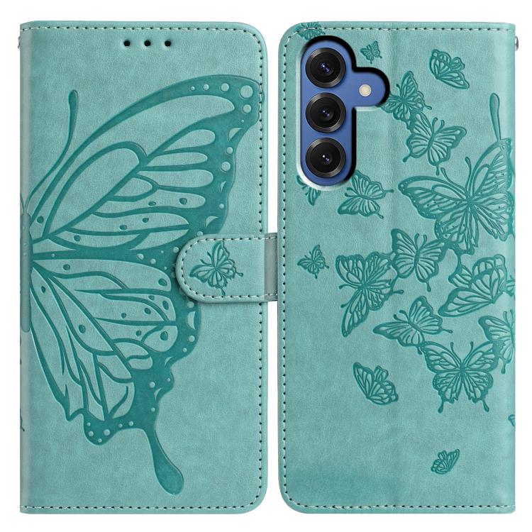 

For Samsung Galaxy S25 5G Butterfly Flutter Pattern Embossed Leather Phone Case(Green)