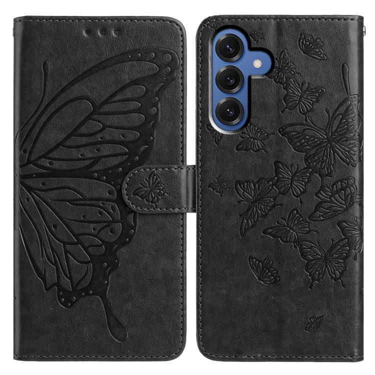 

For Samsung Galaxy S25 5G Butterfly Flutter Pattern Embossed Leather Phone Case(Black)