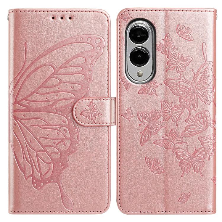 

For Samsung Galaxy S25 Edge 5G Butterfly Flutter Pattern Embossed Leather Phone Case(Rose Gold)
