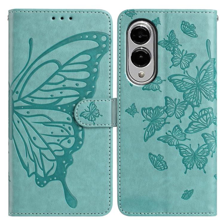 

For Samsung Galaxy S25 Edge 5G Butterfly Flutter Pattern Embossed Leather Phone Case(Green)