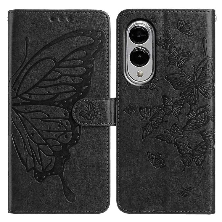 

For Samsung Galaxy S25 Edge 5G Butterfly Flutter Pattern Embossed Leather Phone Case(Black)
