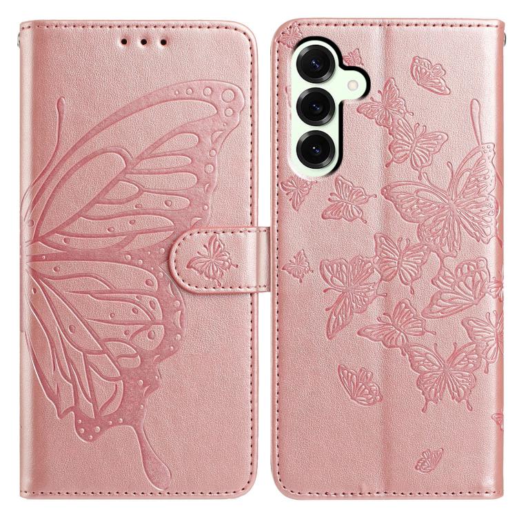 

For Samsung Galaxy S25+ 5G Butterfly Flutter Pattern Embossed Leather Phone Case(Rose Gold)