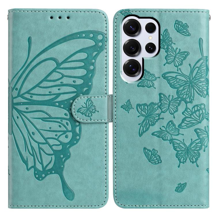 

For Samsung Galax S25 Ultra 5G Butterfly Flutter Pattern Embossed Leather Phone Case(Green)