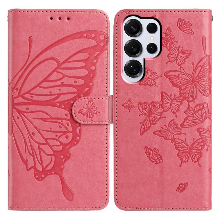 

For Samsung Galax S25 Ultra 5G Butterfly Flutter Pattern Embossed Leather Phone Case(Rose Red)