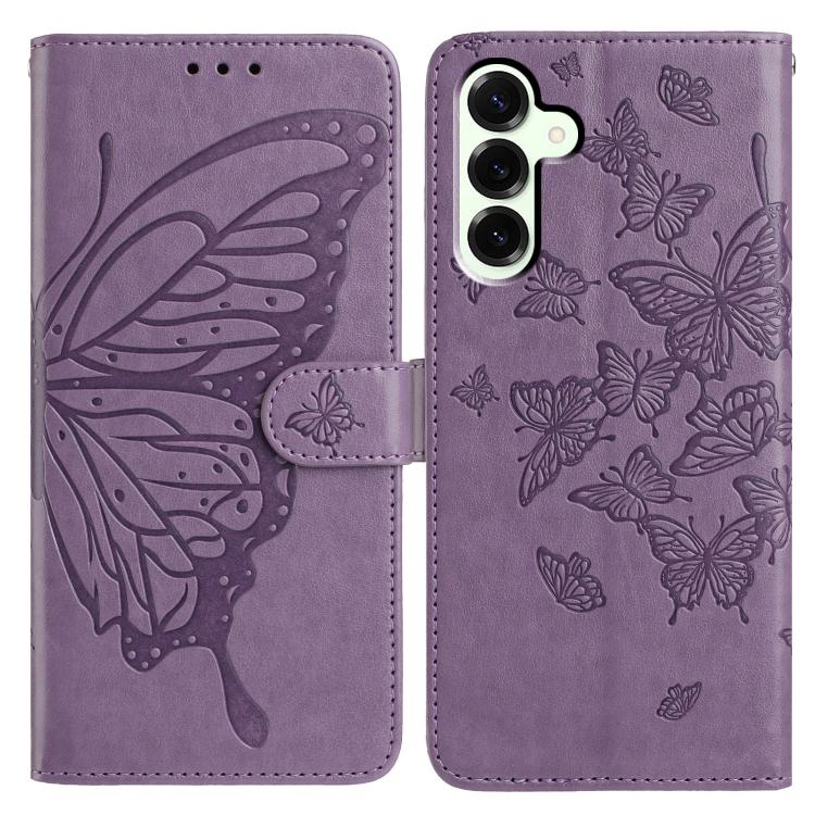 

For Samsung Galaxy S25 FE 5G Butterfly Flutter Pattern Embossed Leather Phone Case(Purple)