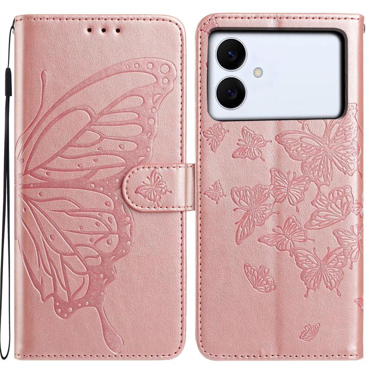 

For Samsung Galaxy S26 Edge 5G Butterfly Flutter Pattern Embossed Leather Phone Case(Rose Gold)