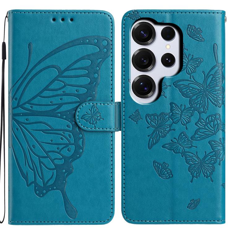 

For Samsung Galaxy S26 Ultra 5G Butterfly Flutter Pattern Embossed Leather Phone Case(Blue)