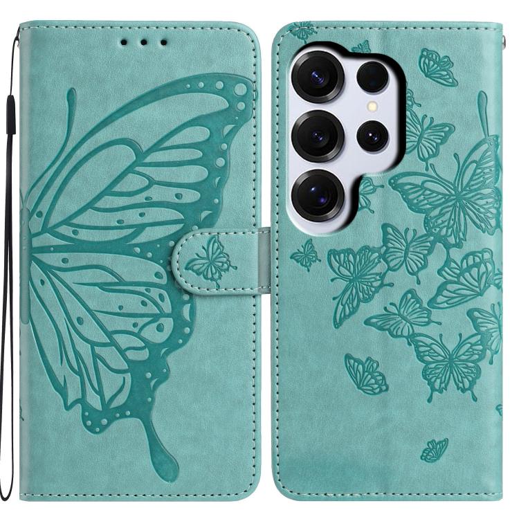 

For Samsung Galaxy S26 Ultra 5G Butterfly Flutter Pattern Embossed Leather Phone Case(Green)