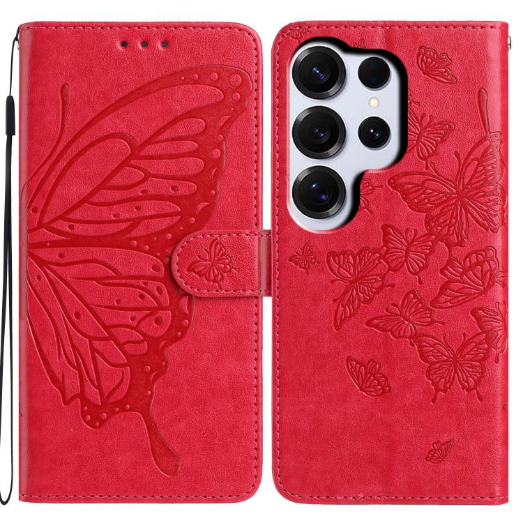 

For Samsung Galaxy S26 Ultra 5G Butterfly Flutter Pattern Embossed Leather Phone Case(Red)