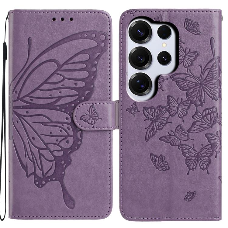 

For Samsung Galaxy S26 Ultra 5G Butterfly Flutter Pattern Embossed Leather Phone Case(Purple)