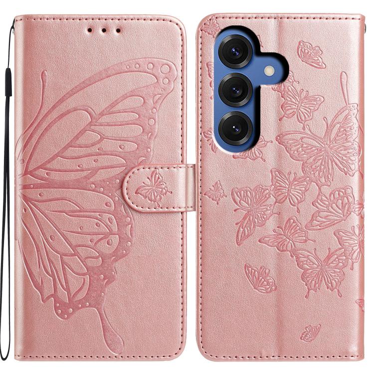 

For Samsung Galaxy S26 5G Butterfly Flutter Pattern Embossed Leather Phone Case(Rose Gold)