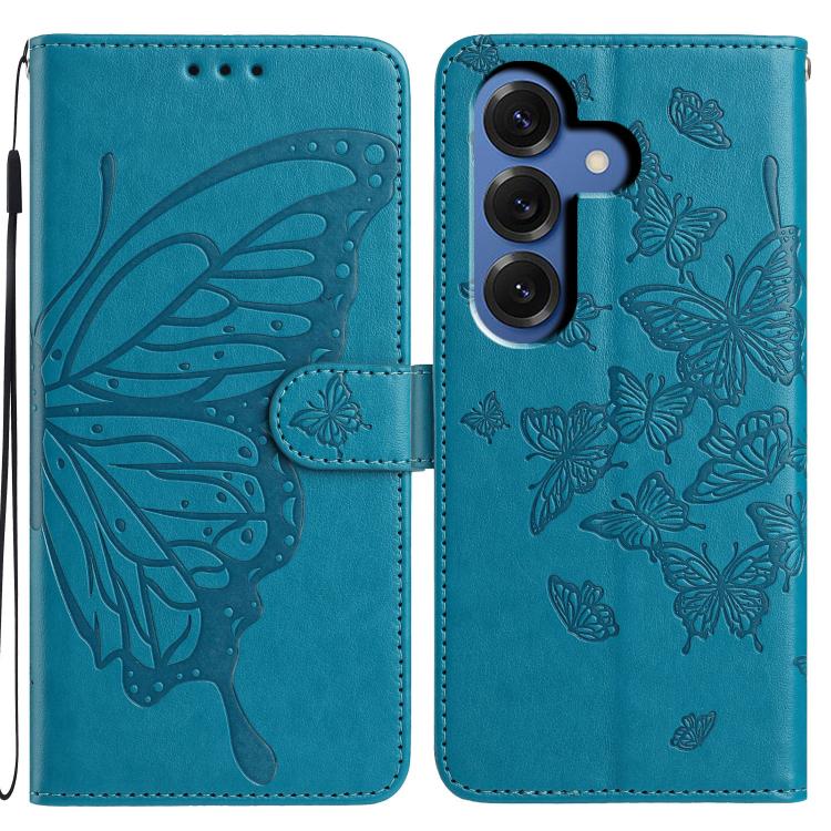 

For Samsung Galaxy S26 5G Butterfly Flutter Pattern Embossed Leather Phone Case(Blue)