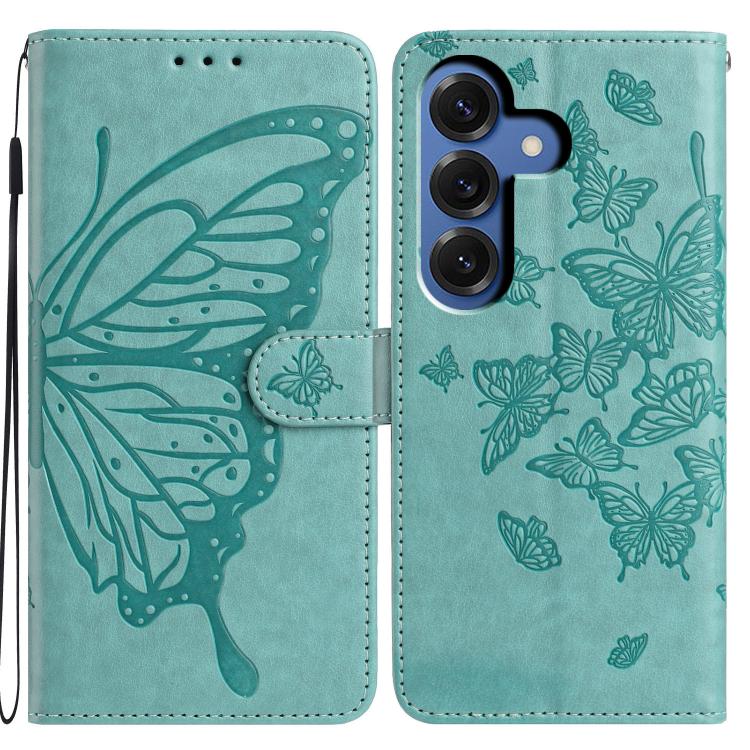 

For Samsung Galaxy S26 5G Butterfly Flutter Pattern Embossed Leather Phone Case(Green)