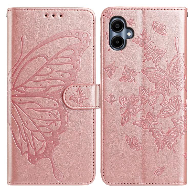 

For Samsung Galaxy A06 Butterfly Flutter Pattern Embossed Leather Phone Case(Rose Gold)