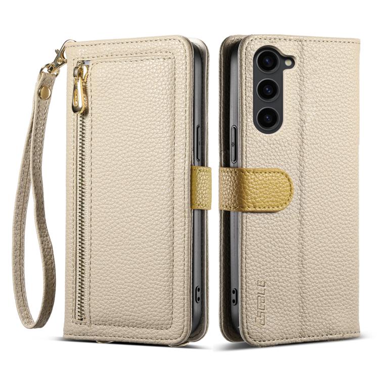 

For Samsung Galaxy S23 5G ESEBLE E11 Colorful Litchi Pattern Zipper Wallet Leather Phone Case(Khaki)