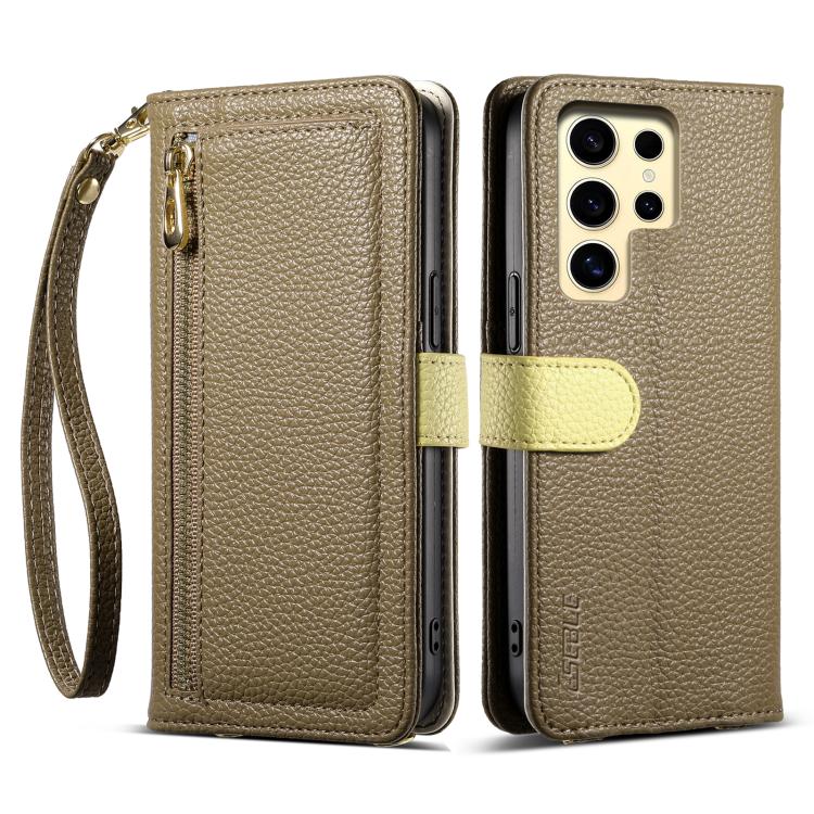 

For Samsung Galaxy S24 Ultra 5G ESEBLE E11 Colorful Litchi Pattern Zipper Wallet Leather Phone Case(Amber Brown)